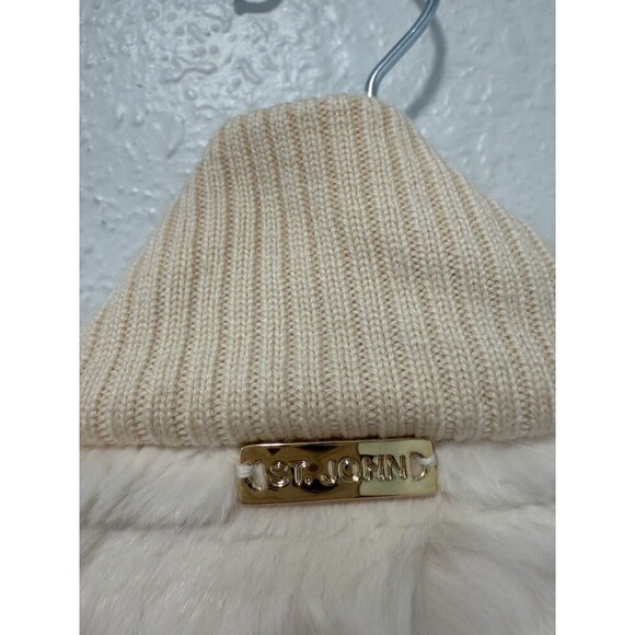 St.John Rabbit  by marie grey Fur Vest Full Zip Silk Lined Lamb Leather Trim - Picture 6 of 12